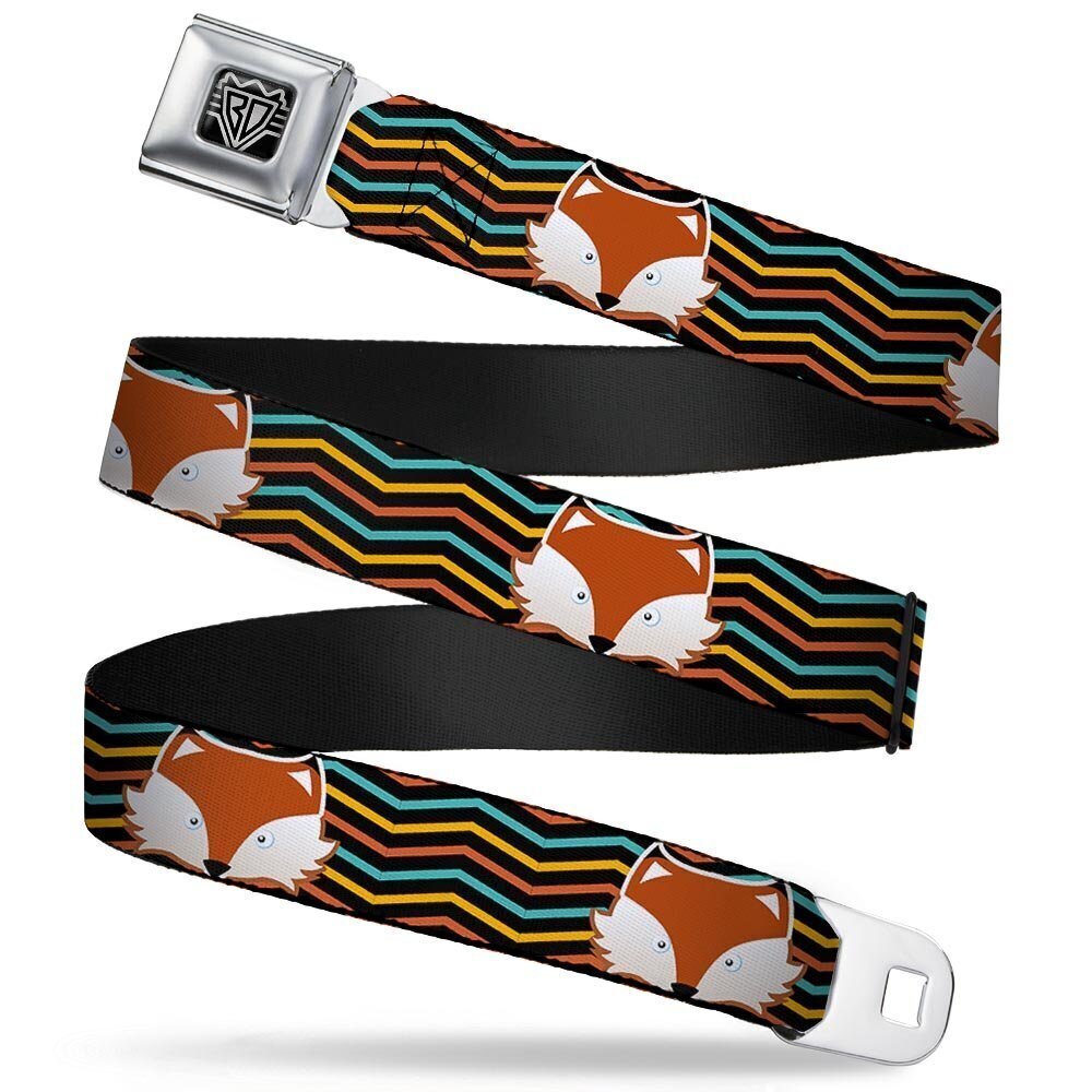 3893 Seatbelt Belt - Fox Face/Stripes Black/Multi Color - 1.0" Wide - 20-36